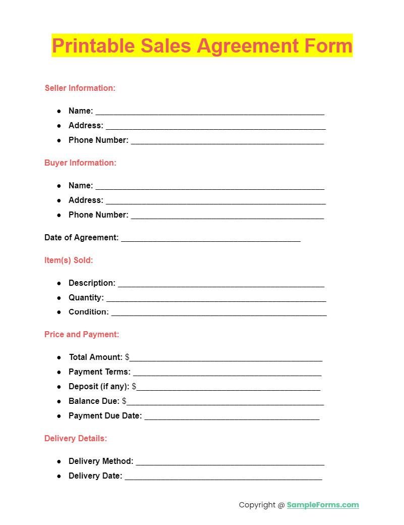 FREE 35 Sales Agreement Form Samples PDF MS Word Google Docs