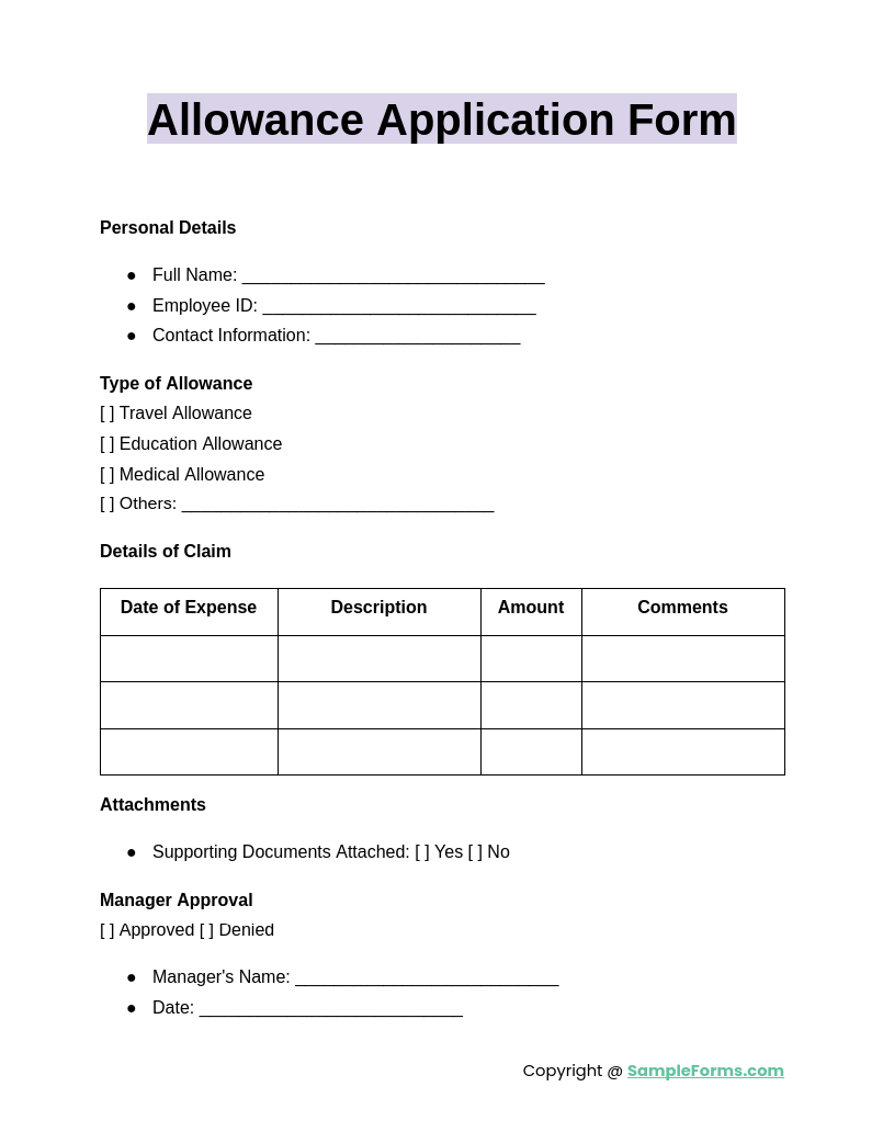 FREE 36 Allowance Form Samples PDF MS Word Google Docs Excel