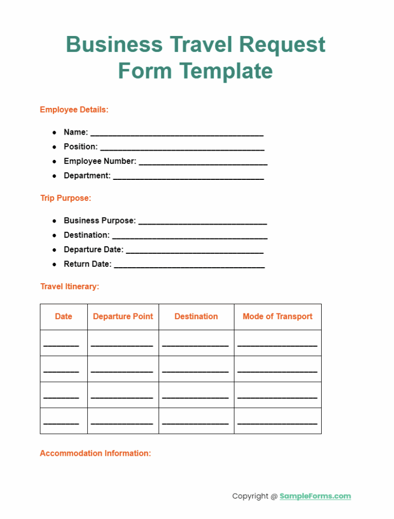 FREE 36 Travel Request Form Samples PDF MS Word Google Docs Excel