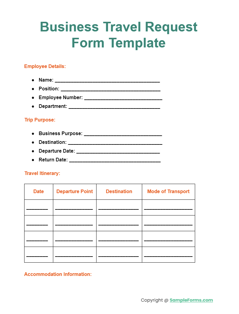 FREE 36 Travel Request Form Samples PDF MS Word Google Docs Excel