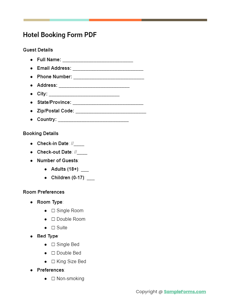 FREE 38 Hotel Booking Form Samples PDF MS Word Google Docs