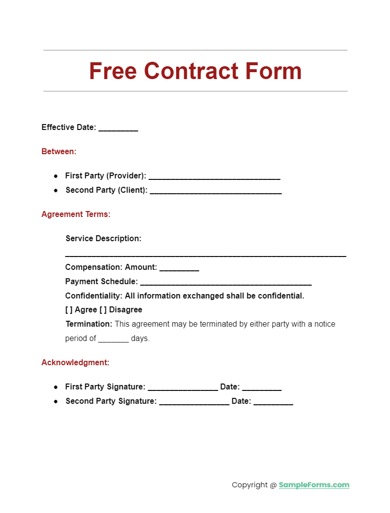 free agreement form