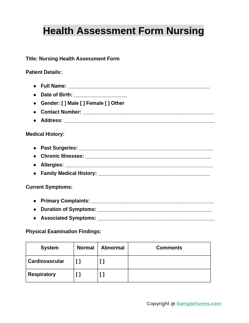 FREE 42 Health Assessment Form Samples PDF MS Word Google Docs FREE 42 Health Assessment Form Samples PDF MS Word Google Docs