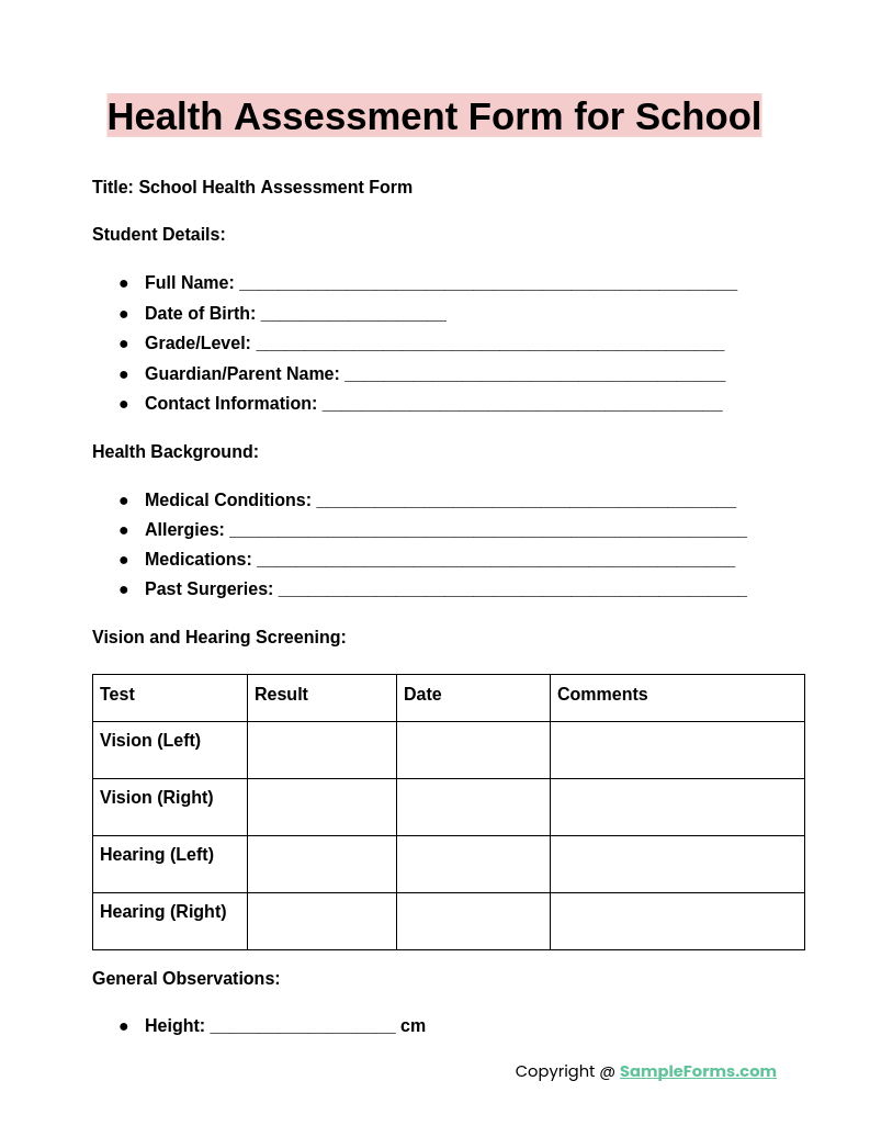 FREE 42 Health Assessment Form Samples PDF MS Word Google Docs FREE 42 Health Assessment Form Samples PDF MS Word Google Docs