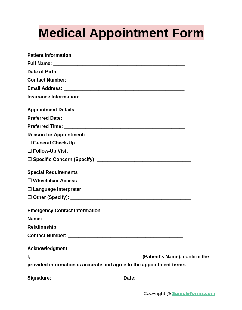 printable doctor appointment form