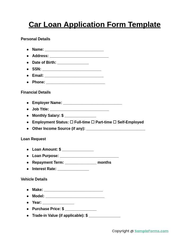 FREE 8 Car Loan Application Form Samples PDF MS Word Google Docs