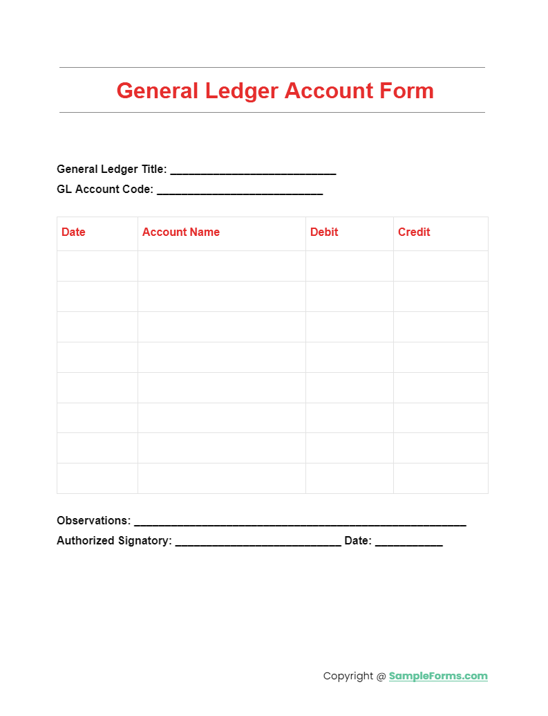 sample ledger account form sample ledger account form