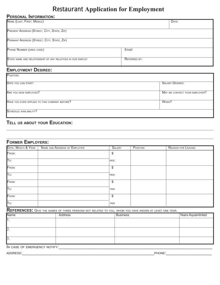 FREE 8 Restaurant Application Forms In PDF MS Word