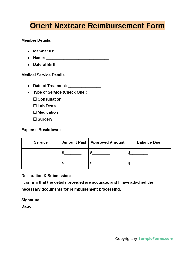 FREE 9 Nextcare Reimbursement Form Samples PDF MS Word Google Docs