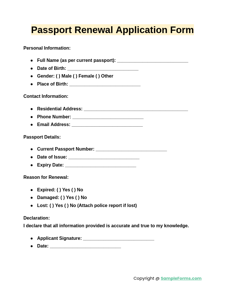 FREE 9 Sample Passport Renewal Forms In PDF MS Word