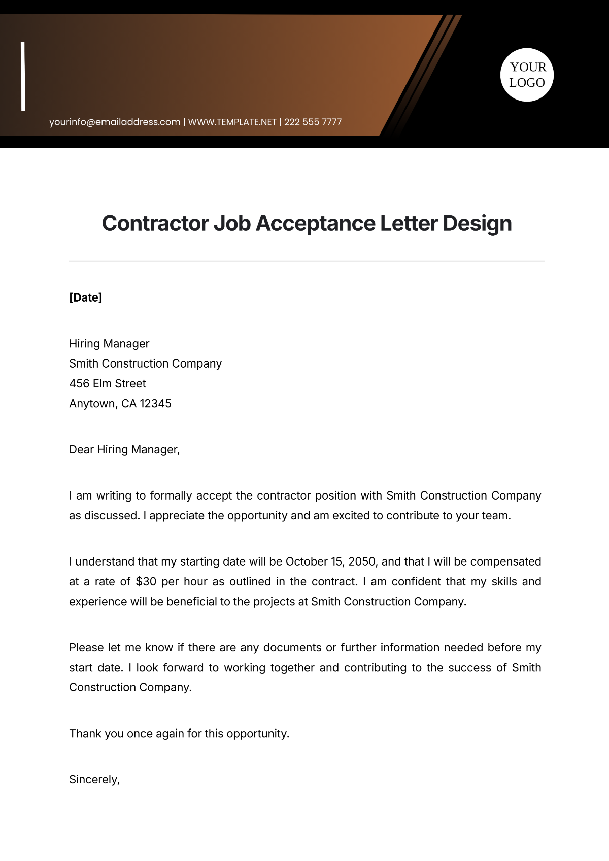 Free Acceptance Letter Templates Editable And Printable