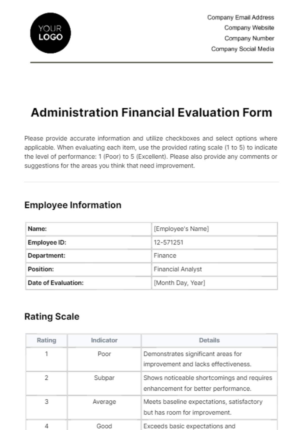 Free Administration Financial Evaluation Form Template To Edit Online