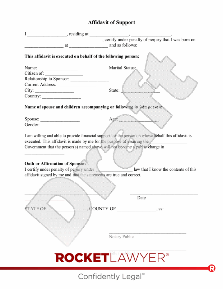 Free Affidavit Of Support Make Download Rocket Lawyer