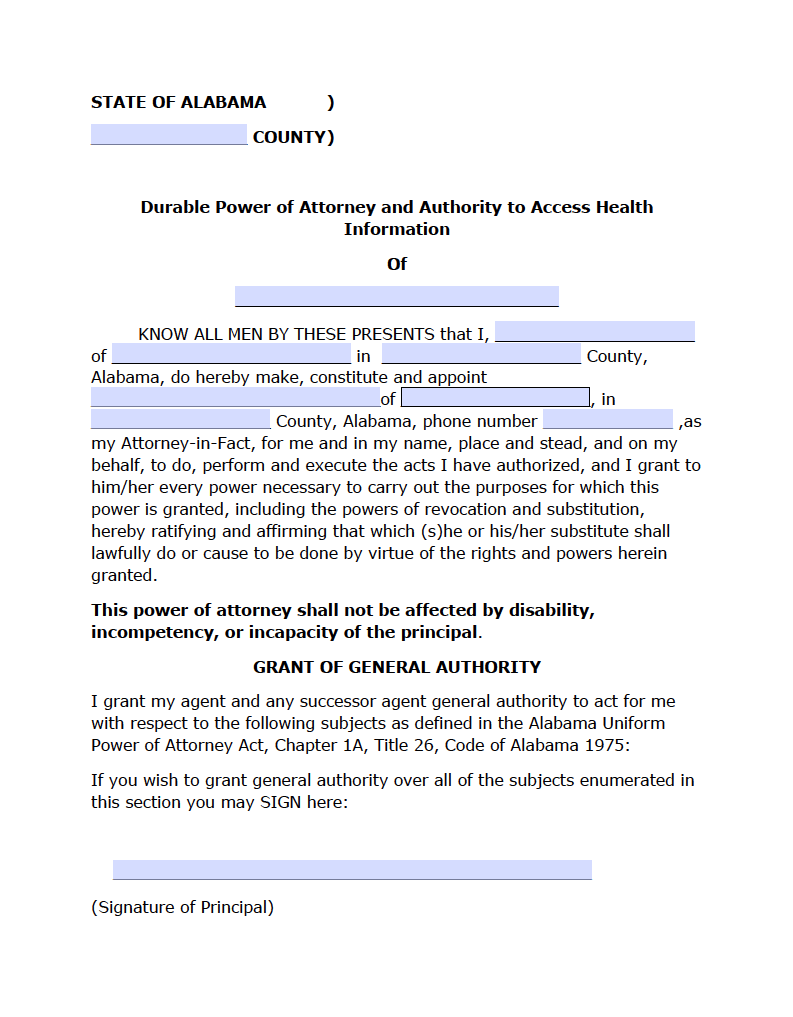 Free Alabama Power Of Attorney Forms PDF Free Alabama Power Of Attorney Forms PDF