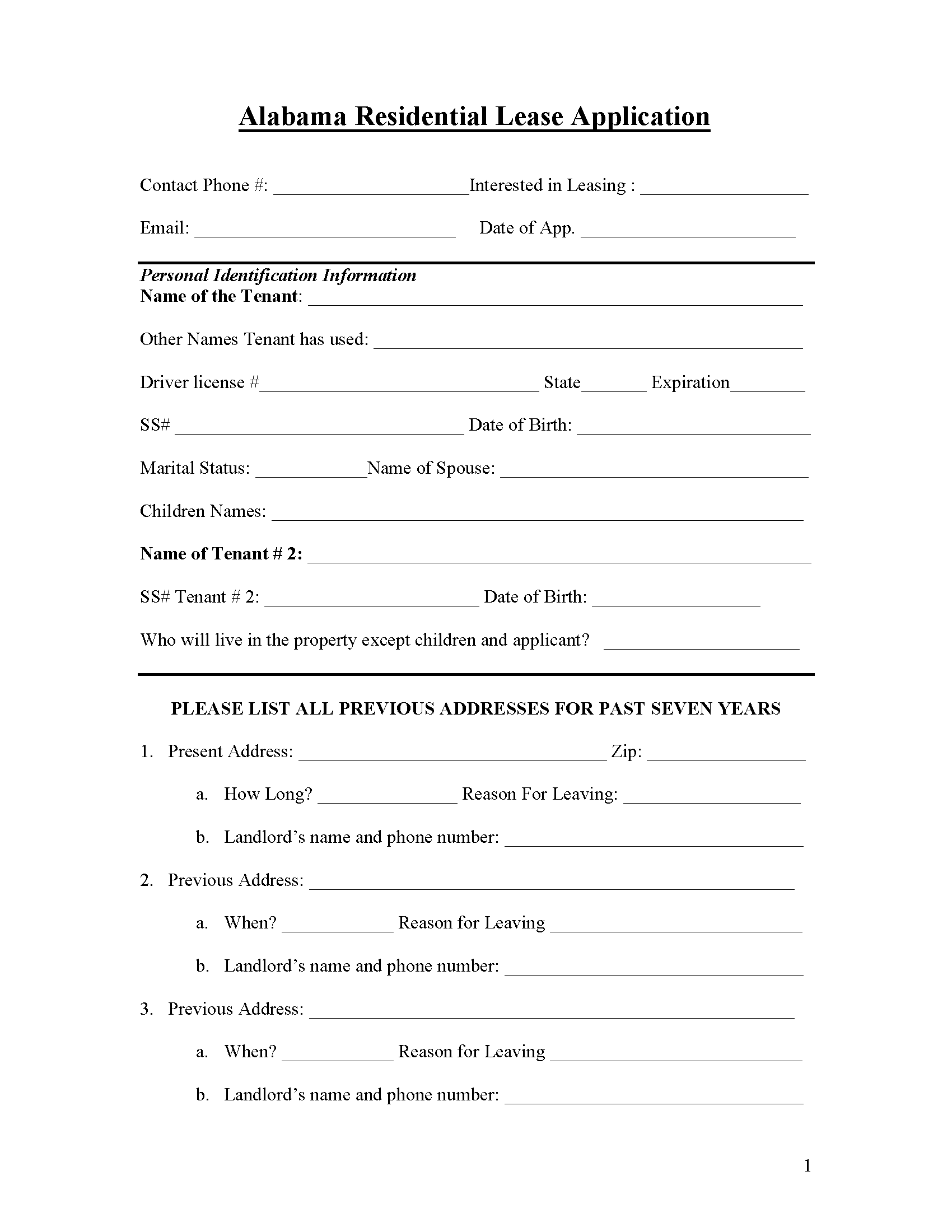 Free Alabama Rental Application Form PDF Free Alabama Rental Application Form PDF
