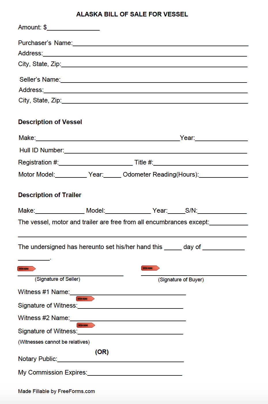 Free Alaska Boat Vessel Bill Of Sale Form PDF