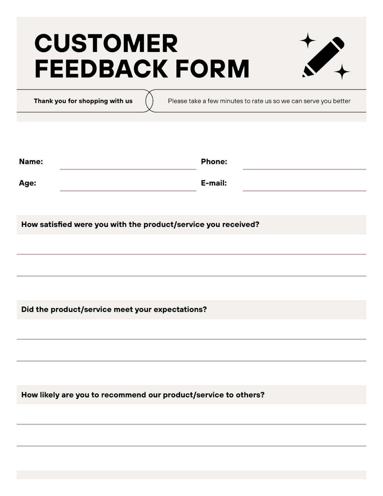 Free And Customizable Feedback Templates