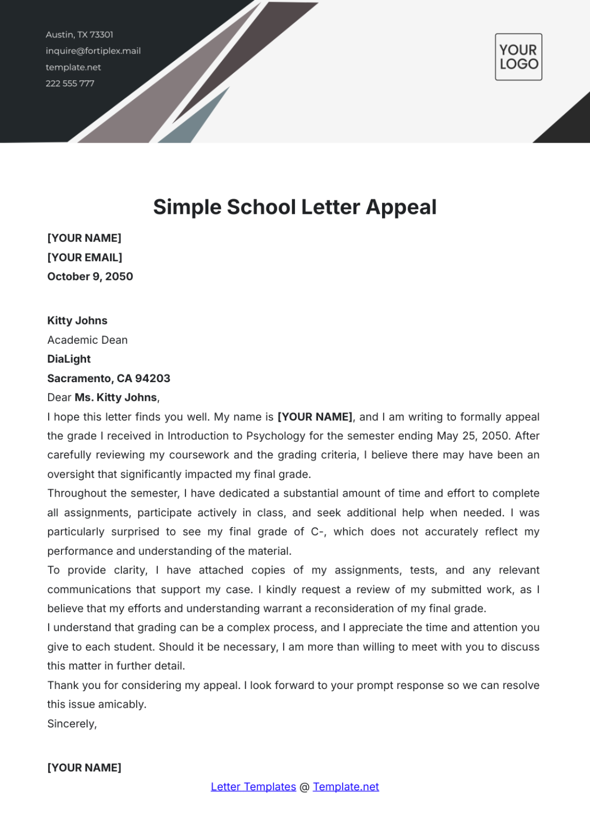 Free Appeal Letter Templates Editable And Printable