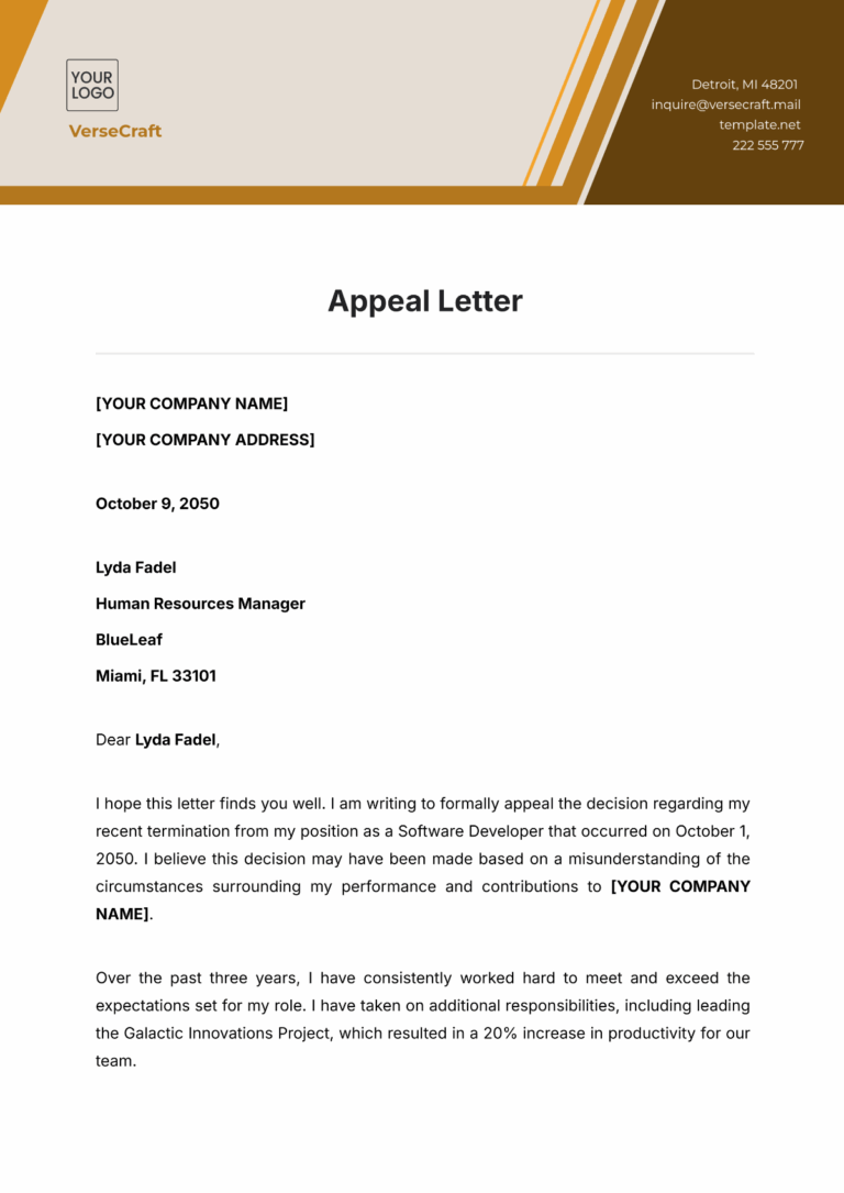 Free Appeal Letter Templates Editable And Printable