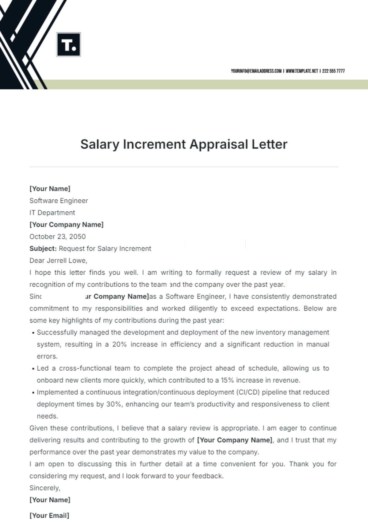 Free Appraisal Letter Templates Editable And Printable