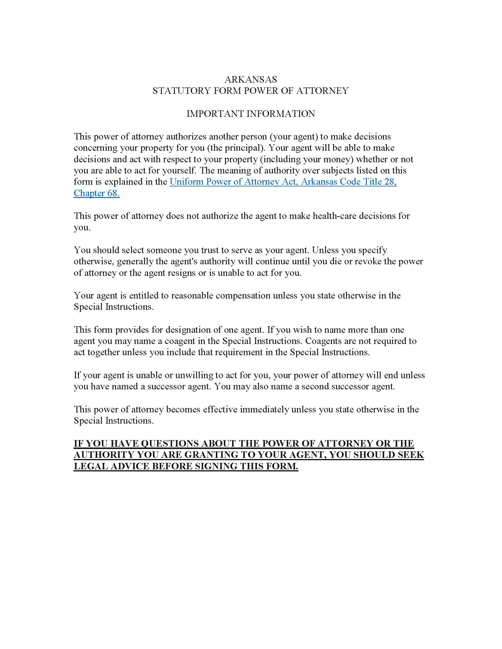 Free Arkansas Power Of Attorney Forms 8 PDF