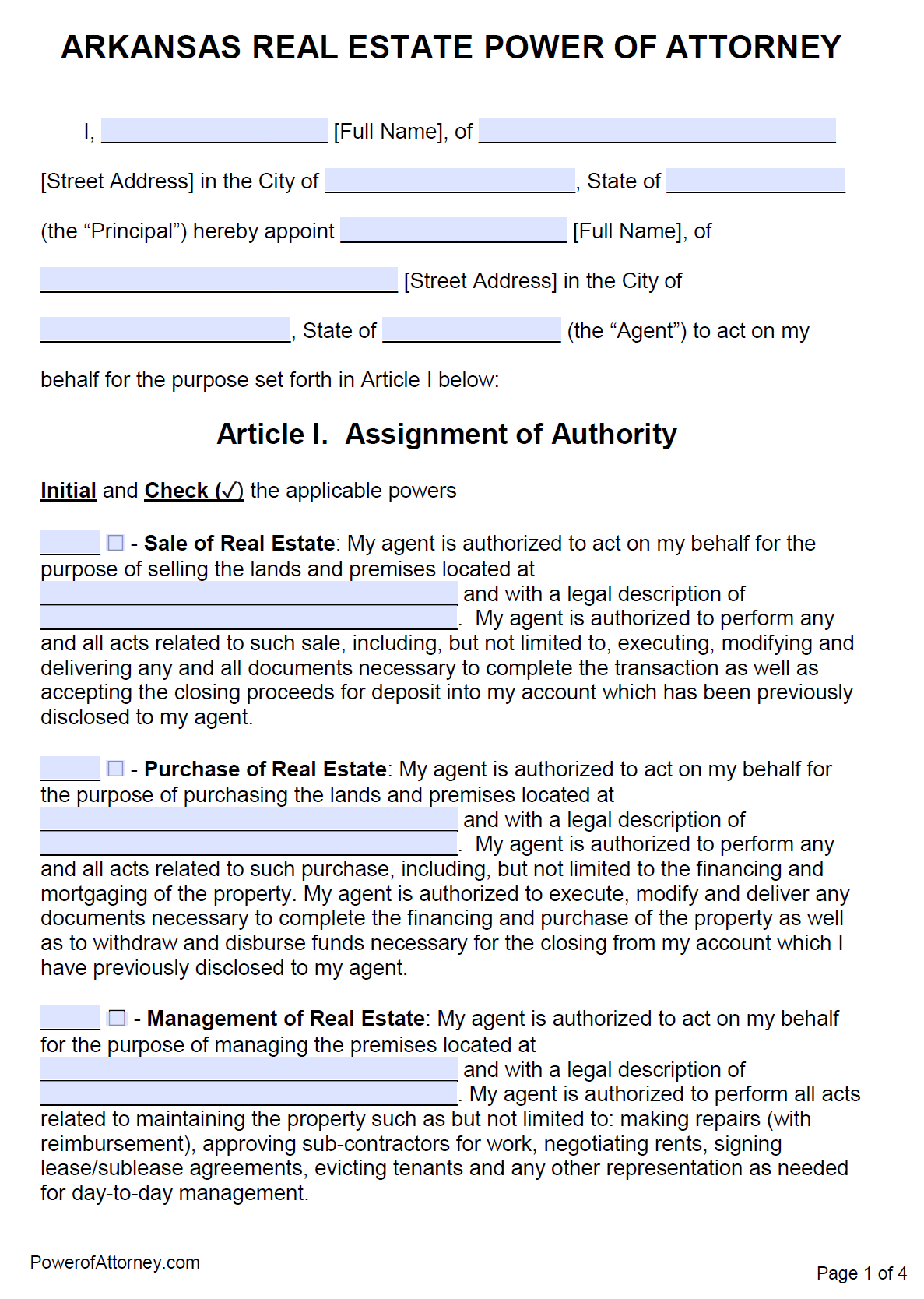 Free Arkansas Power Of Attorney Forms PDF Templates
