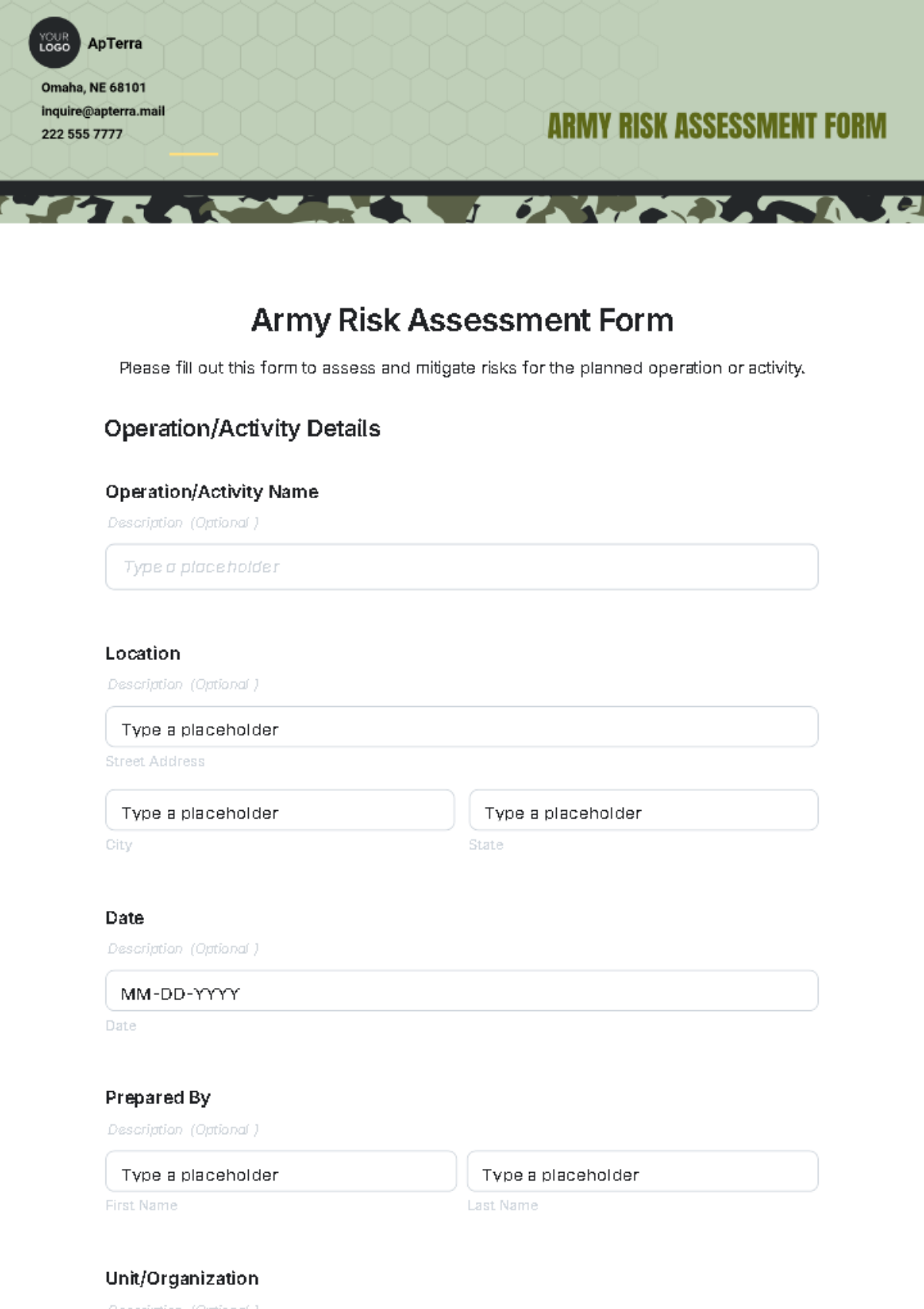 Free Army Risk Assessment Form Template To Edit Online