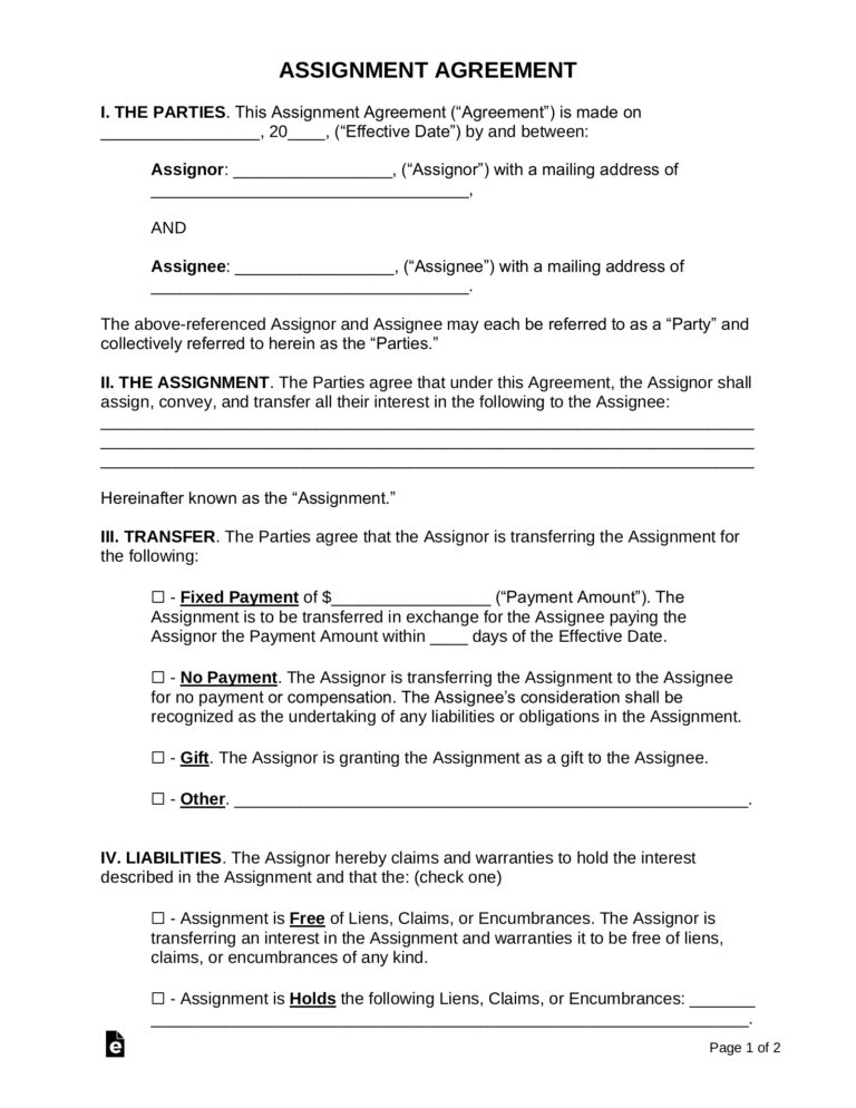 Free Assignment Agreement Forms 12 Samples PDF Word EForms