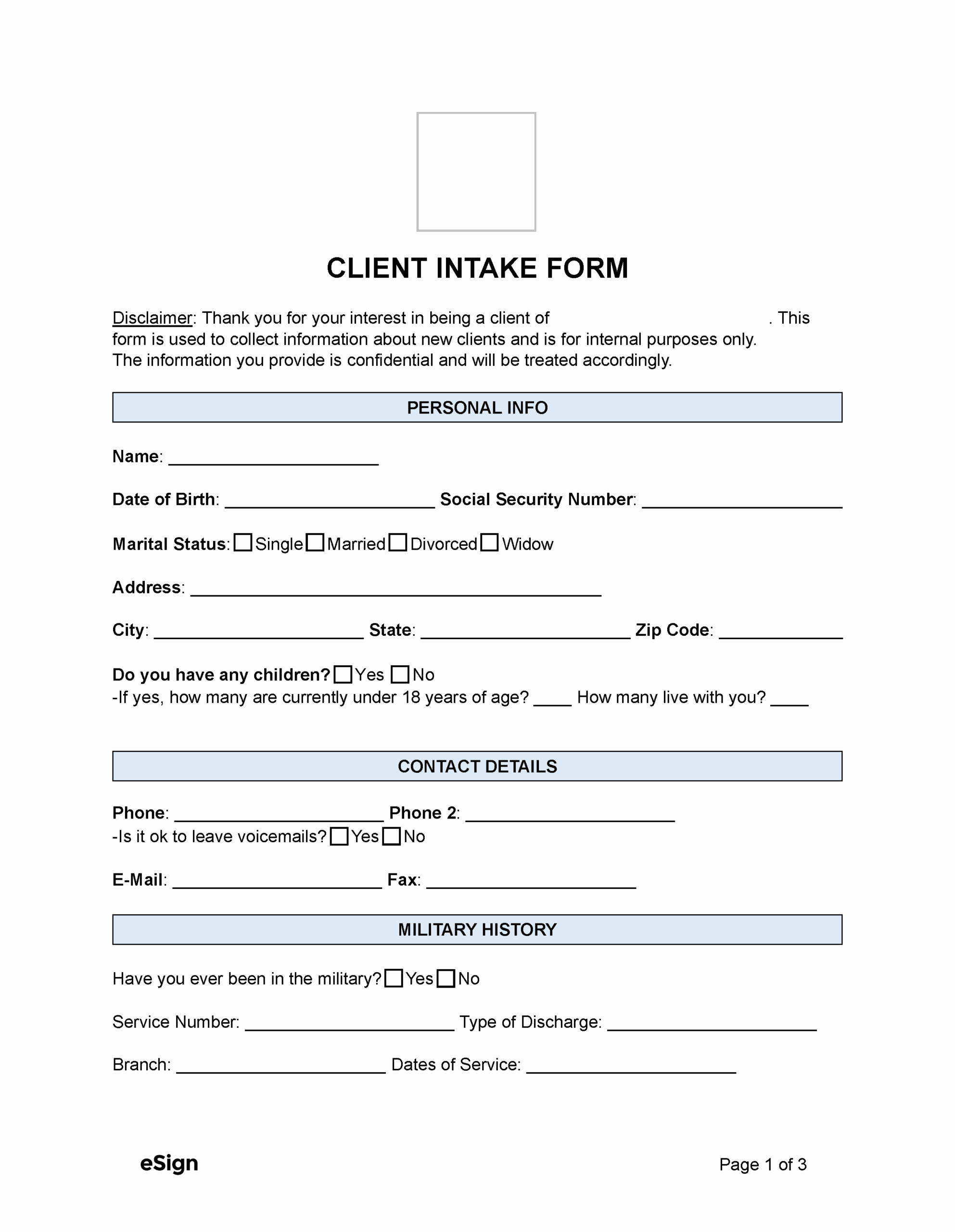 Free Attorney Law Firm Client Intake Form PDF Word