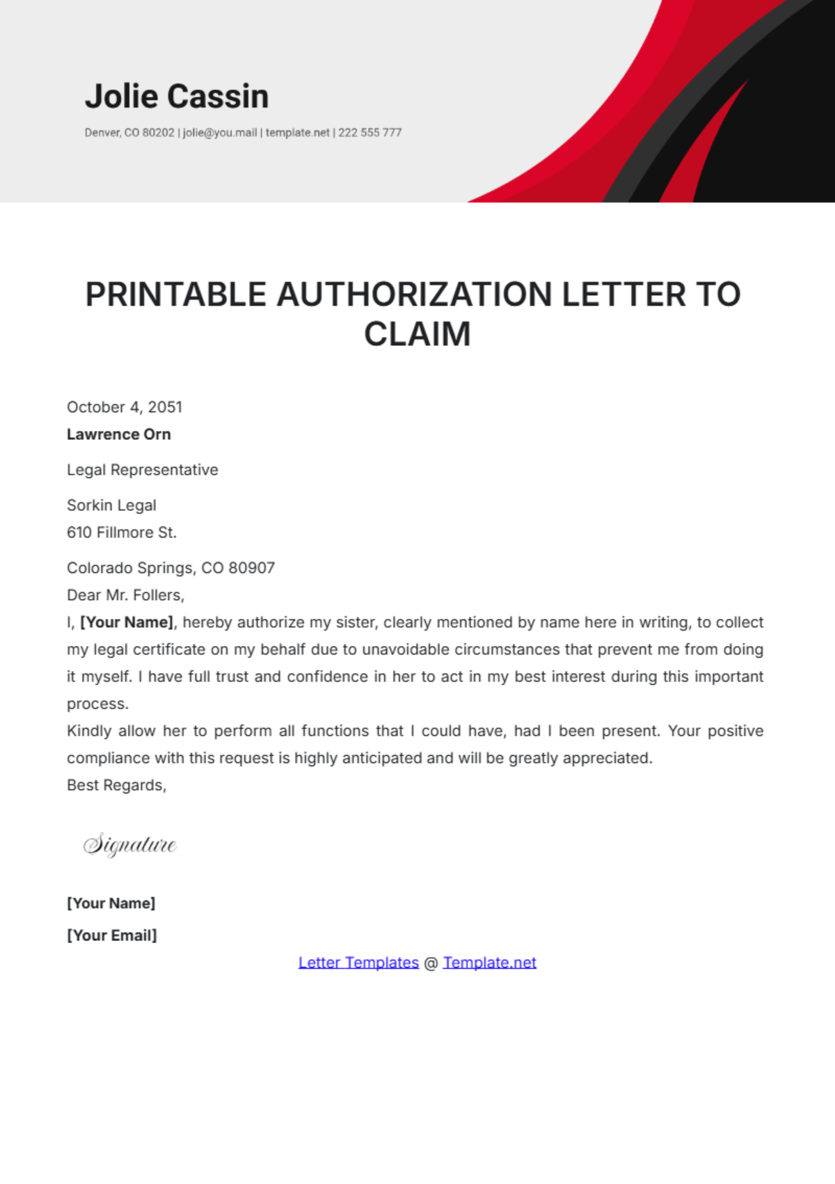 Free Authorization Letter Templates Editable And Printable