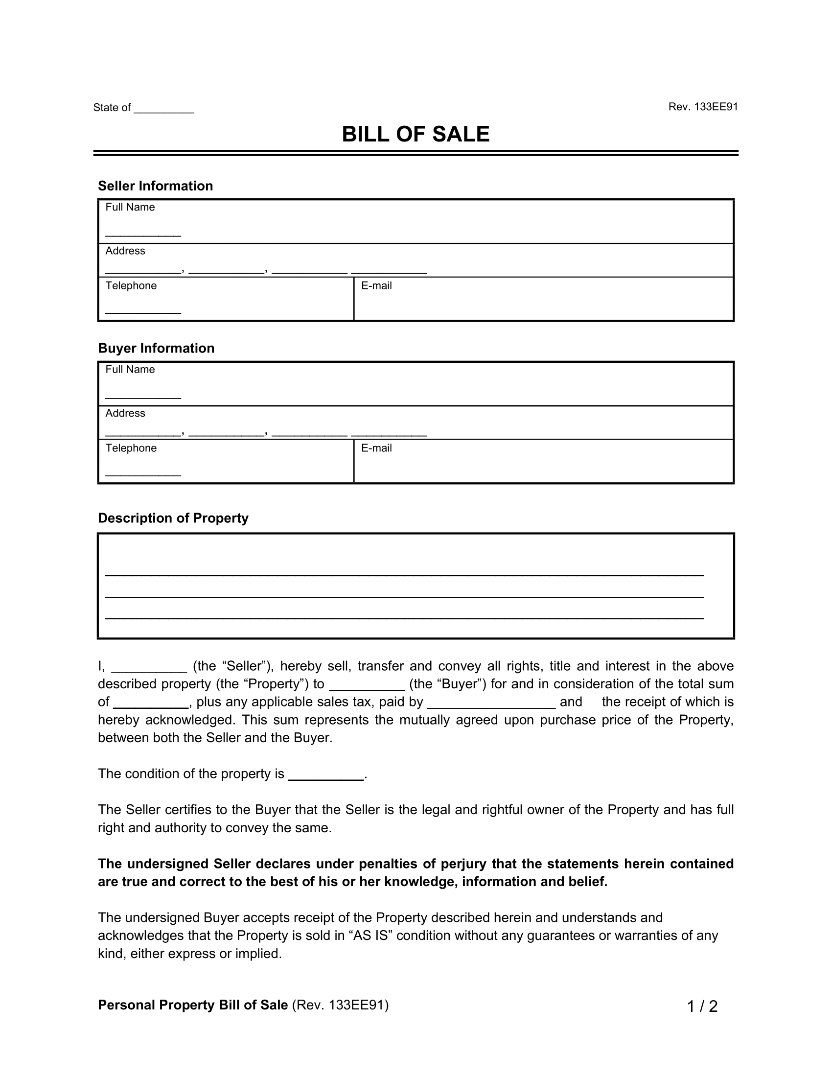 bill of sale car form