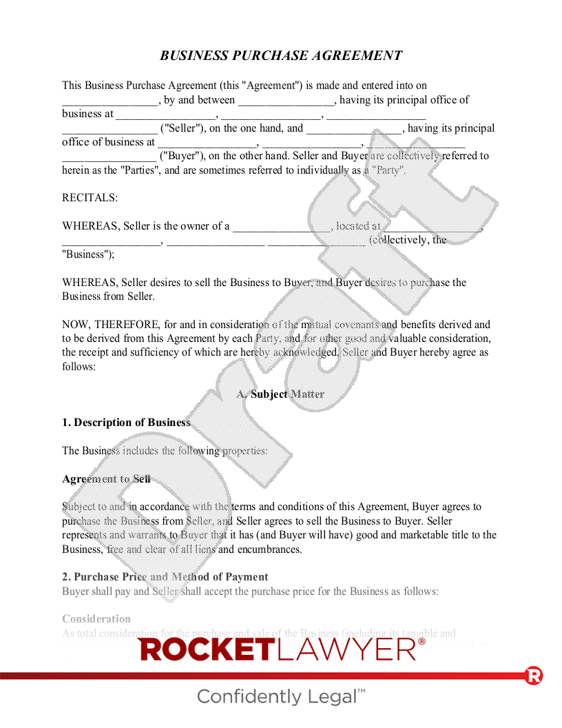 Free Business Purchase Agreement Template Rocket Lawyer