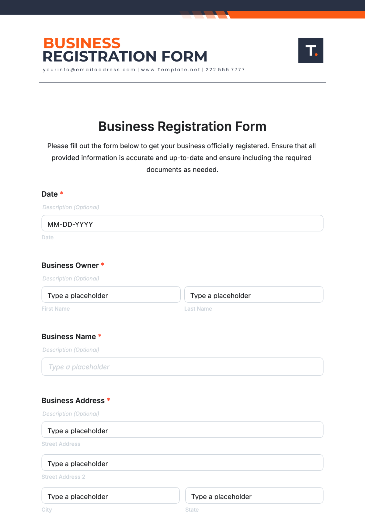 Free Business Registration Form Template To Edit Online