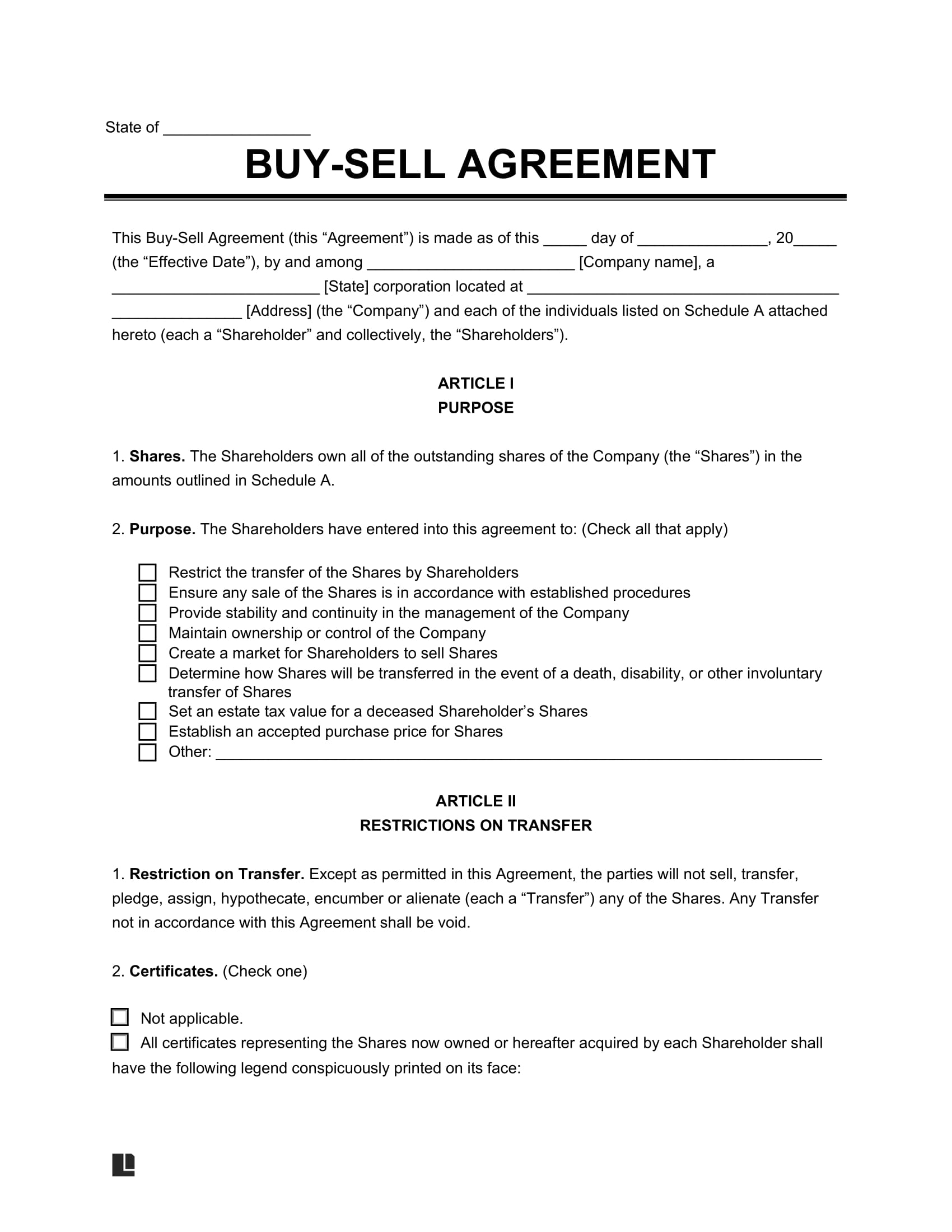 Free Buy Sell Buyout AgreementTemplate PDF Word