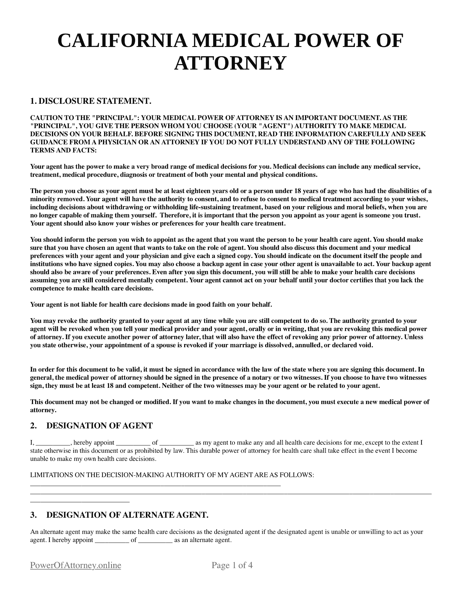 Free California CA Medical Power Of Attorney Forms PDF