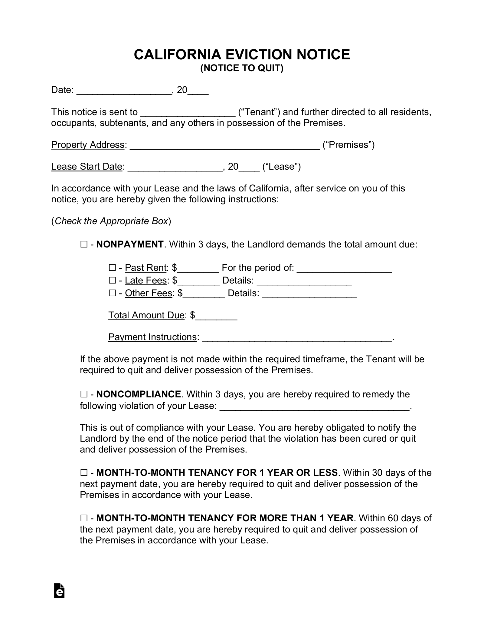 Free California Eviction Notice Forms 7 PDF Word EForms