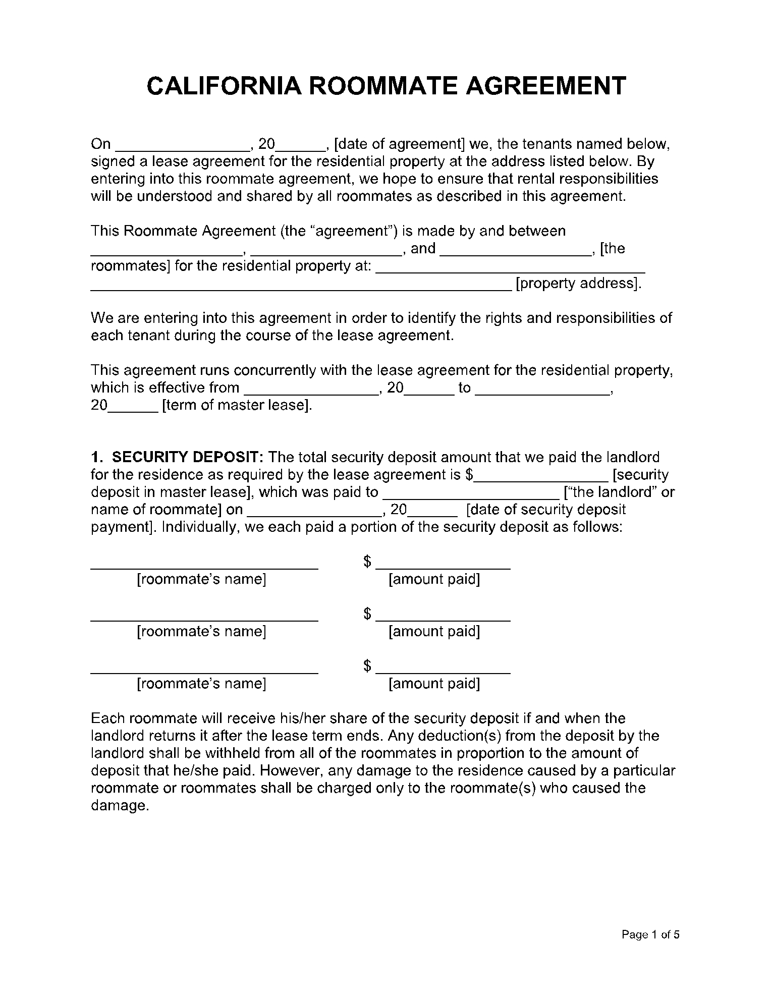 Free California Room Rental Agreement PDF Sample CocoSign