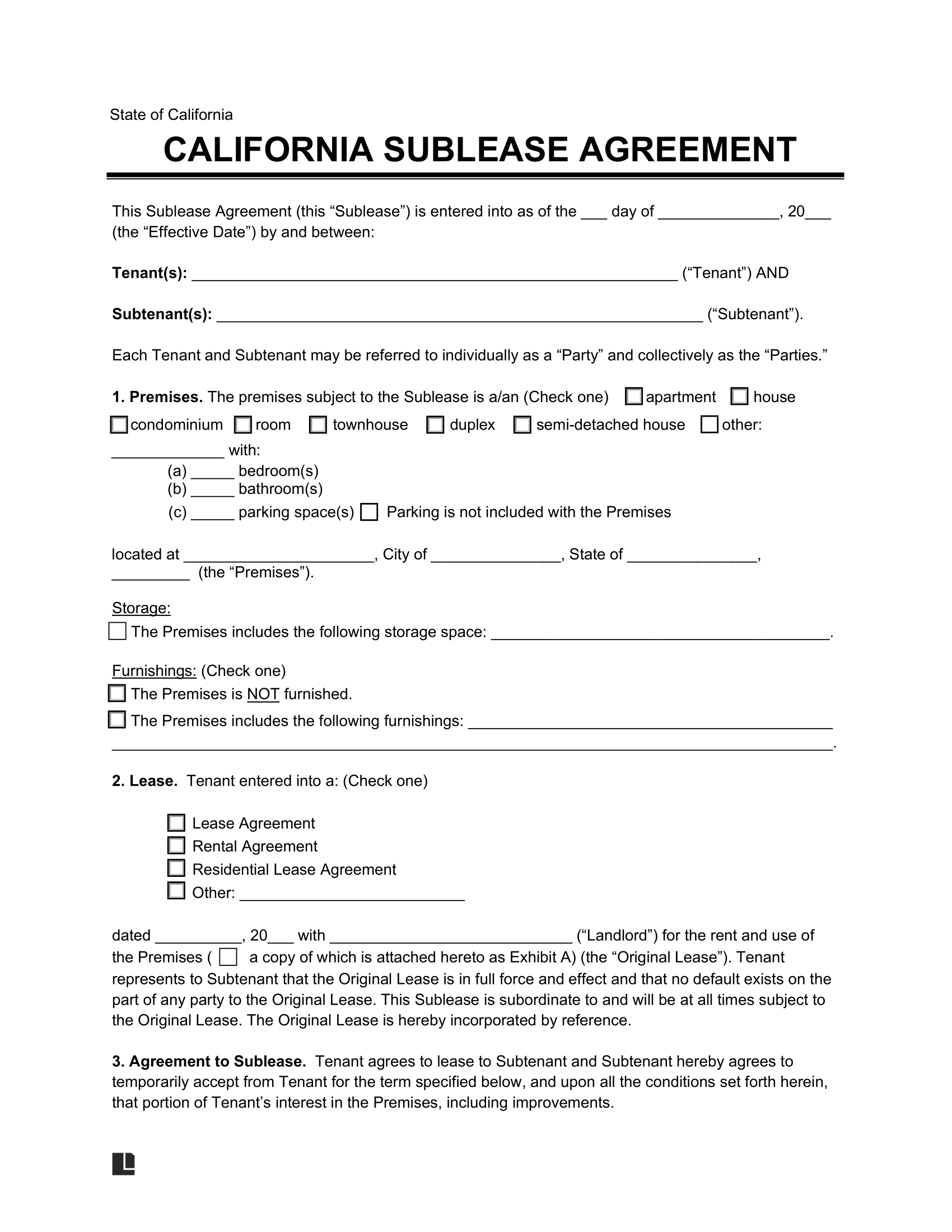 sublease agreement form