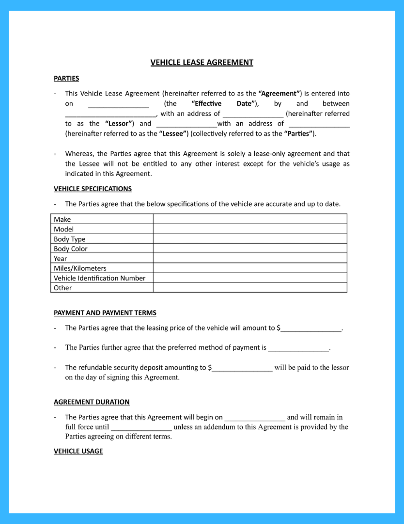 Free Car Lease Agreement Template To Win More Clients Free Car Lease Agreement Template To Win More Clients