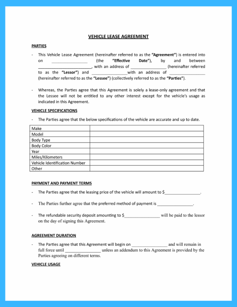 Free Car Lease Agreement Template To Win More Clients