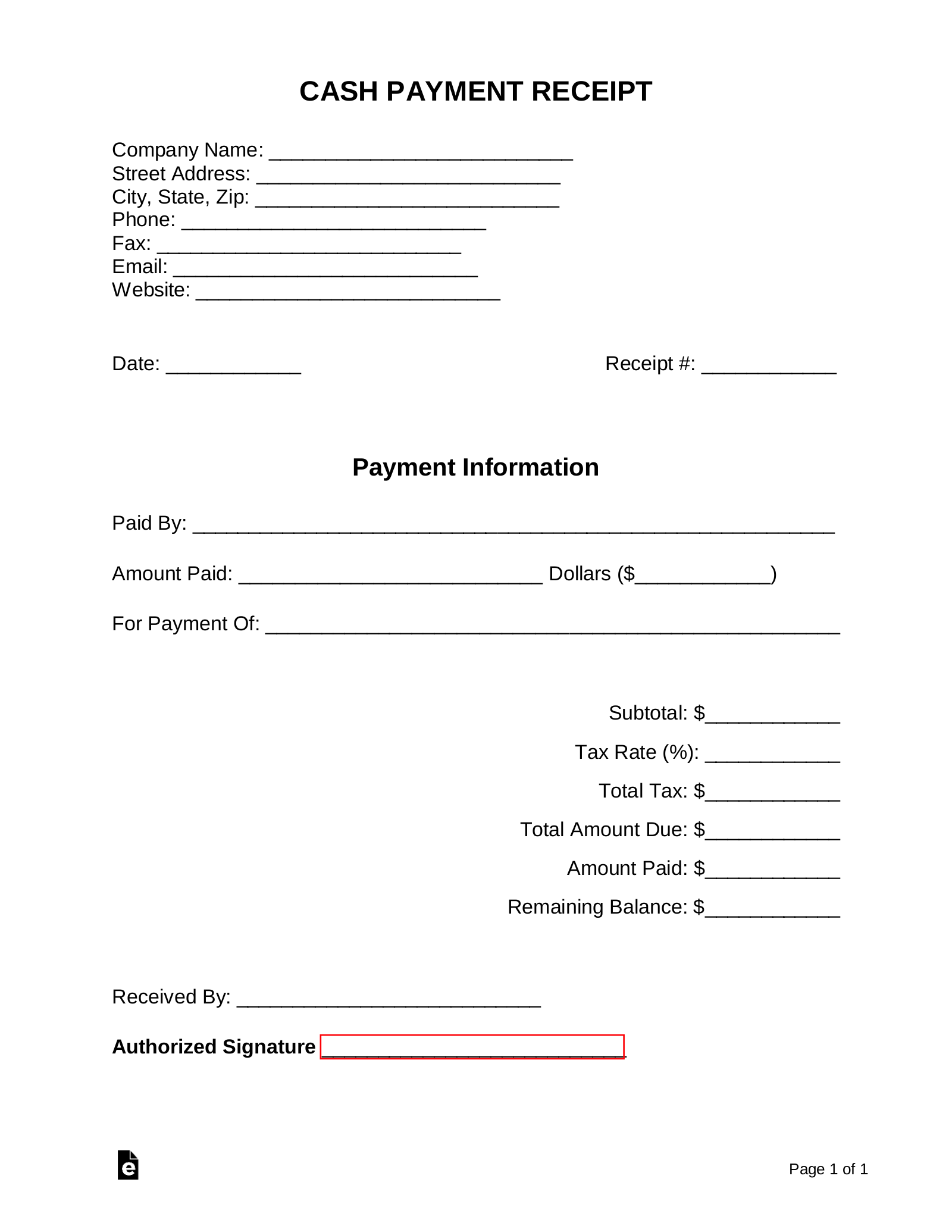 printable receipt form