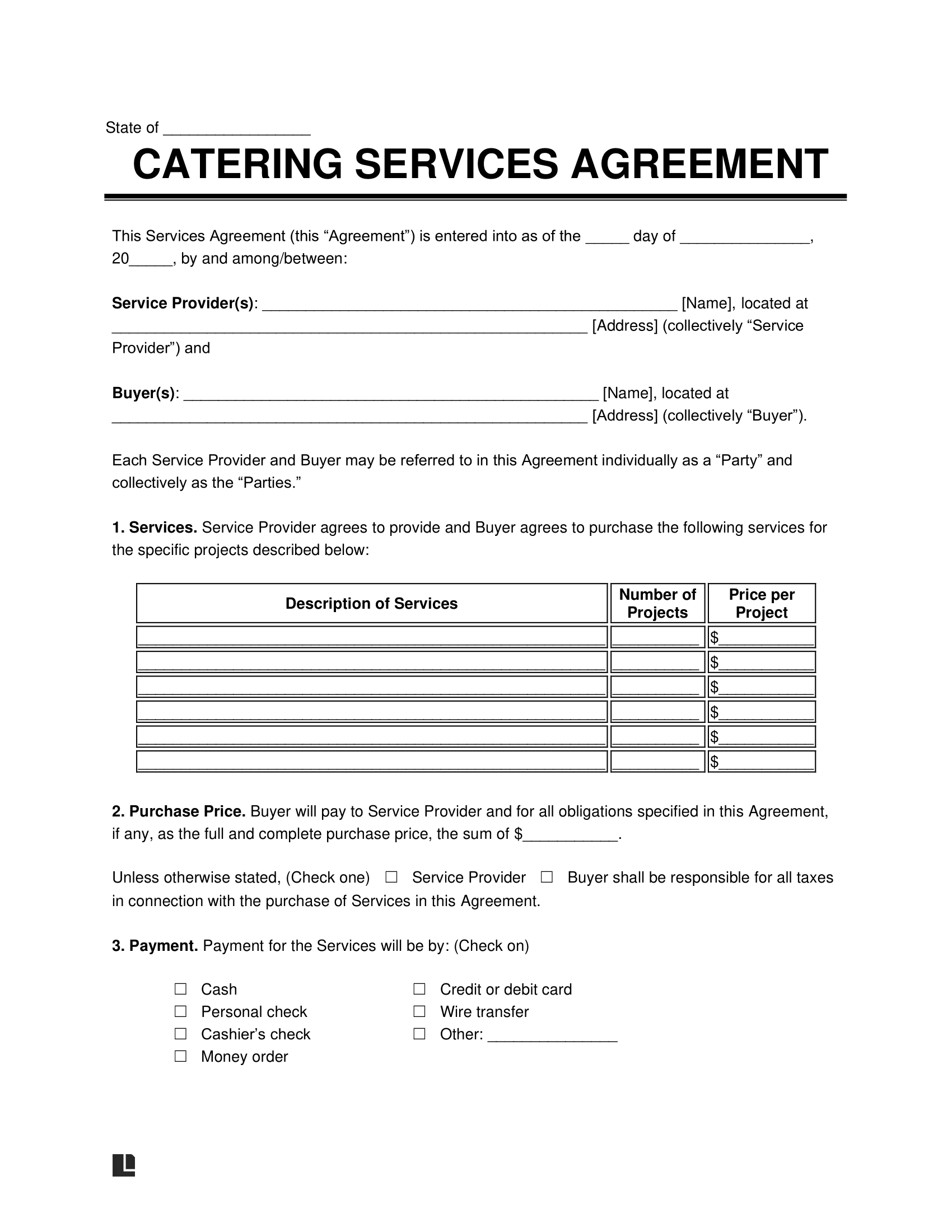 Free Catering Contract Template Customizable Sample