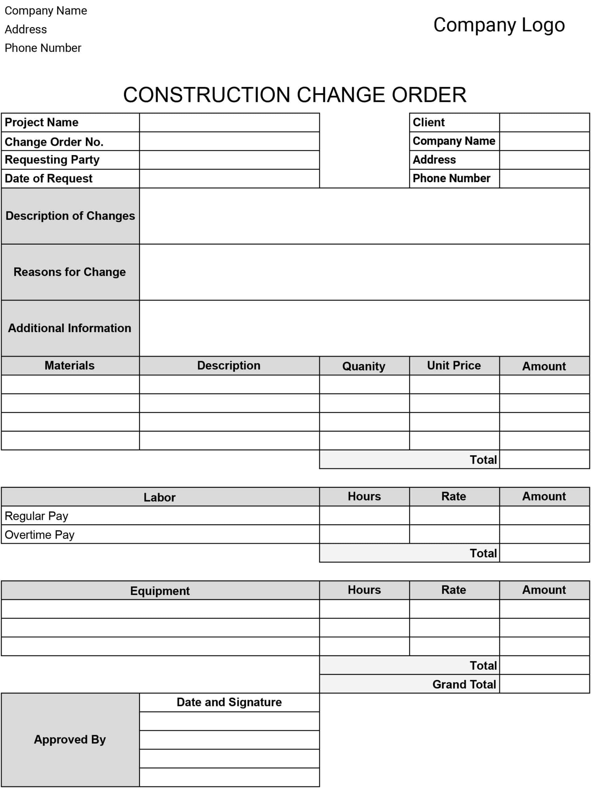 Free Change Order Templates Download Print Construction Forms In PDF Office GDocs 