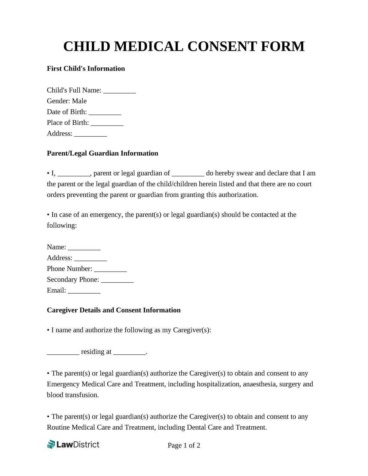 Free Child Medical Consent Form Online Template LawDistrict Free Child Medical Consent Form Online Template LawDistrict