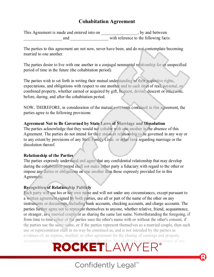 Free Cohabitation Agreement Template FAQs Rocket Lawyer