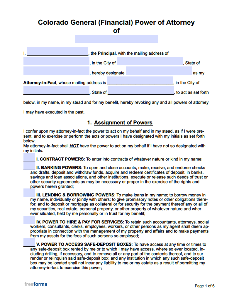 Free Colorado General Financial Power Of Attorney Form PDF Word