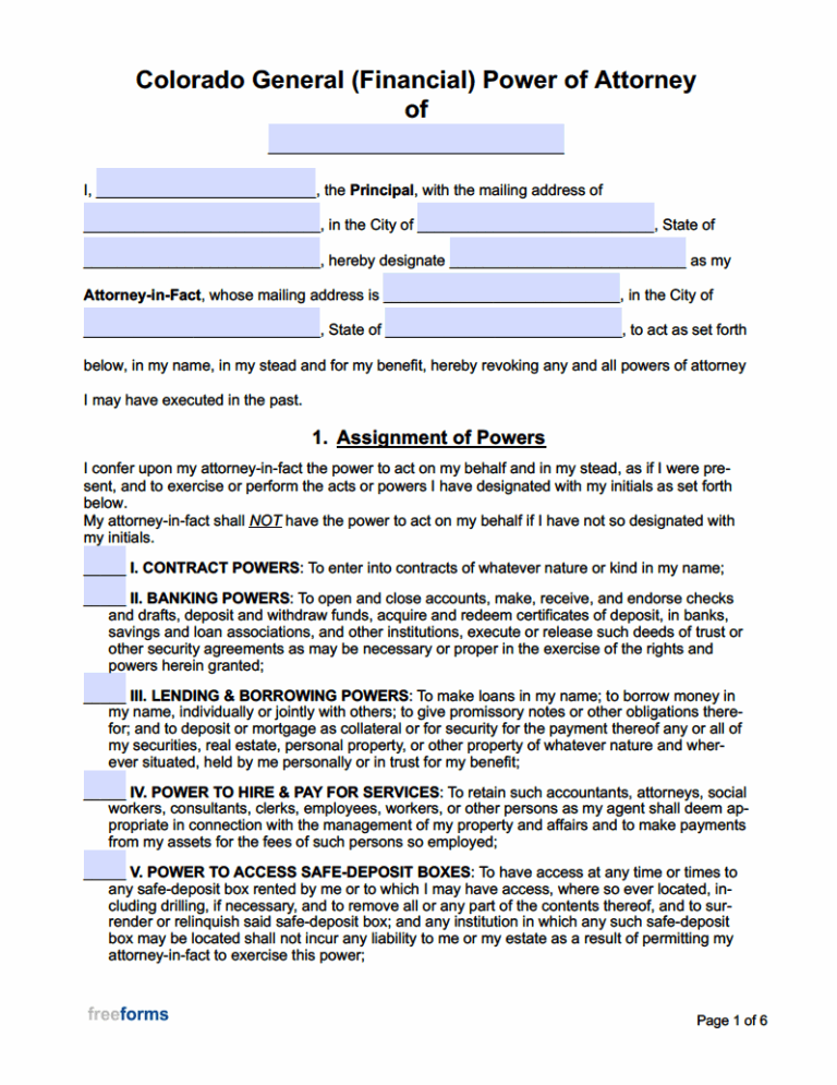Free Colorado General Financial Power Of Attorney Form PDF Word