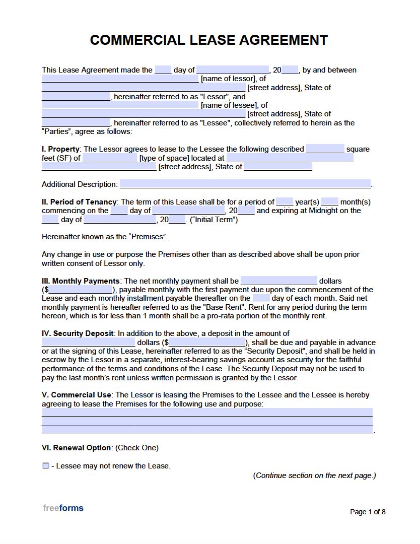 Free Commercial Rental Lease Agreement Templates PDF Word
