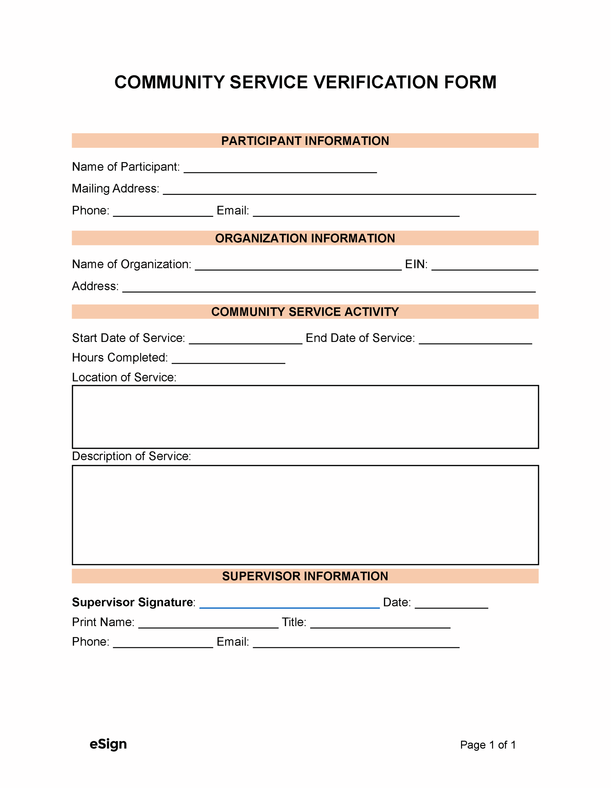 Free Community Service Verification Form PDF Word