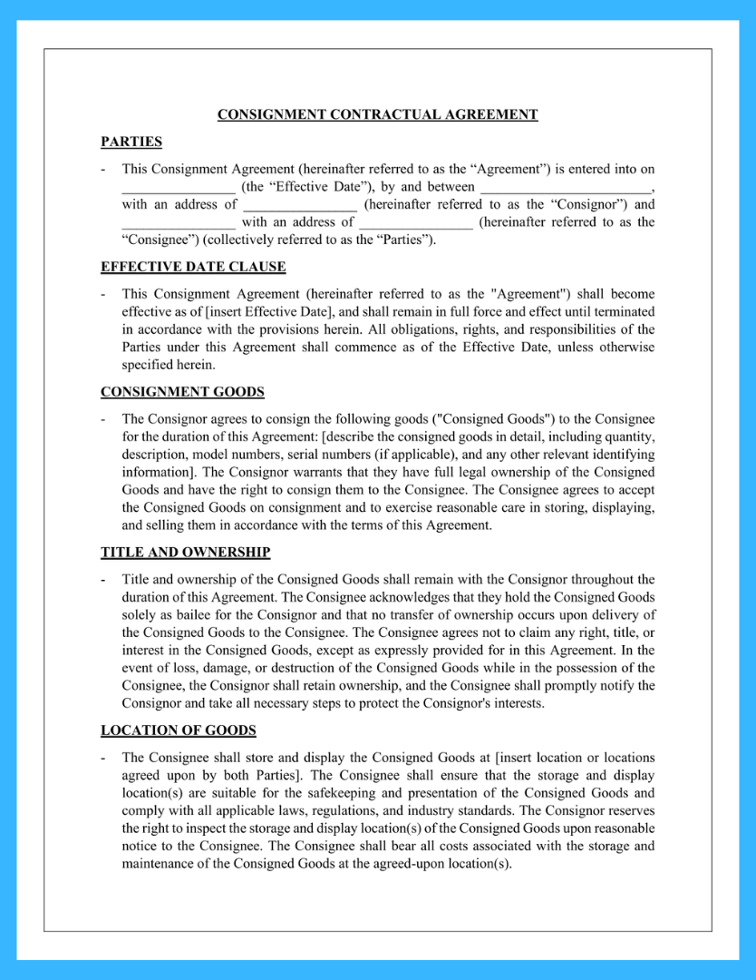 Free Consignment Agreement Template Free Consignment Agreement Template